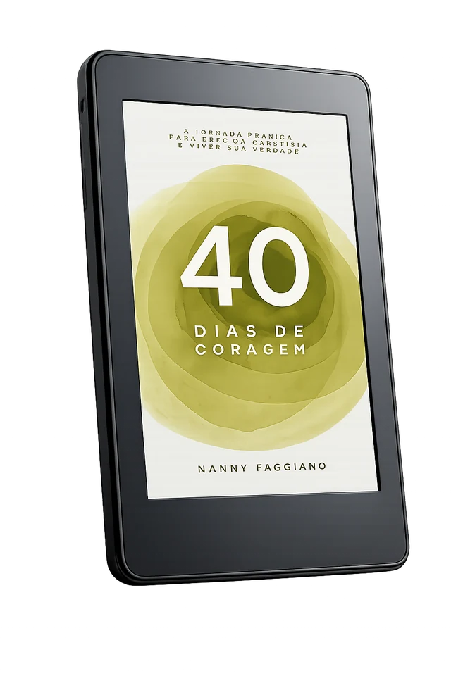 Livro digital 40 Dias de Coragem, de Nanny Faggiano, exibido em um tablet